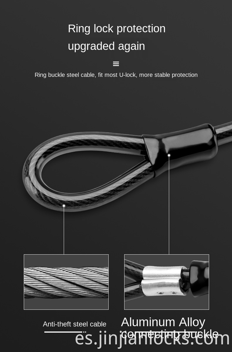 Bike U bloquea con cable Jinjian Bike Lock Bicycle de servicio pesado U-Lock, cable de 14 mm y 12 mm x1.2m 1.8m cable